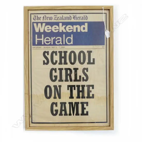 FRAMED NZ HERALD COVER 'SCHOOL GIRLS ON THE GAME' 580x400mm