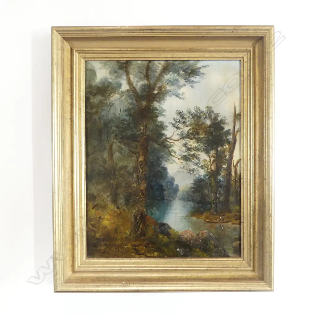 THOMAS L. DRUMMOND (1850-1926), TRIBUTARY WANGANUI RIVER, OIL ON BOARD, 1876 500x395mm Image 1++