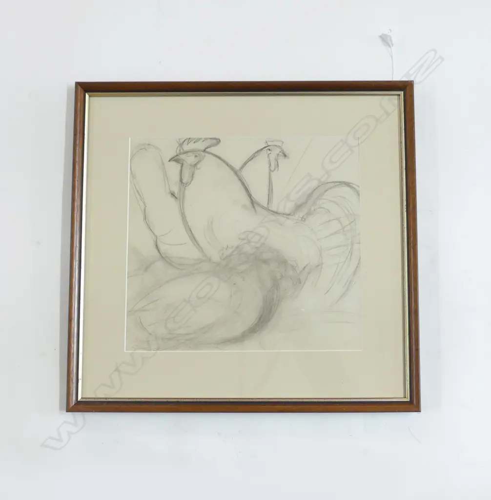 JOHN WEEKS ROOSTERS PENCIL 300MM X 325MM ex. Weeks estate auction Image 1++