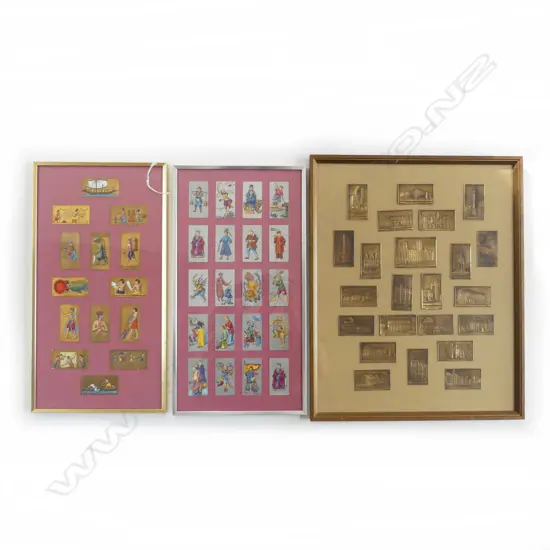 3 FRAMED CIGARETTE CARD SETS; EGYPTIAN, CHINESE, BUILDINGS 455x360mm
