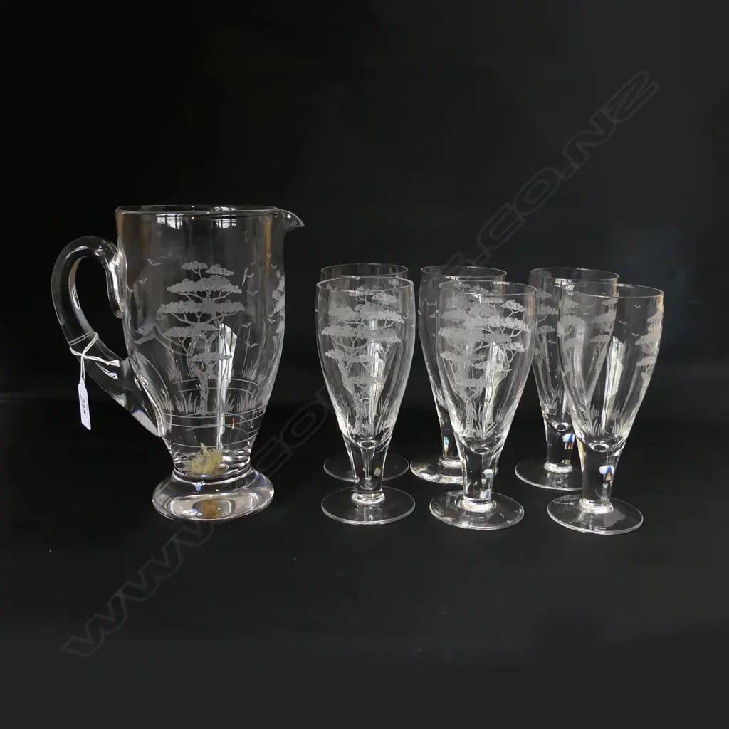 STUART CRYSTAL JUG H.230mm & 6 GLASSES Image 1++