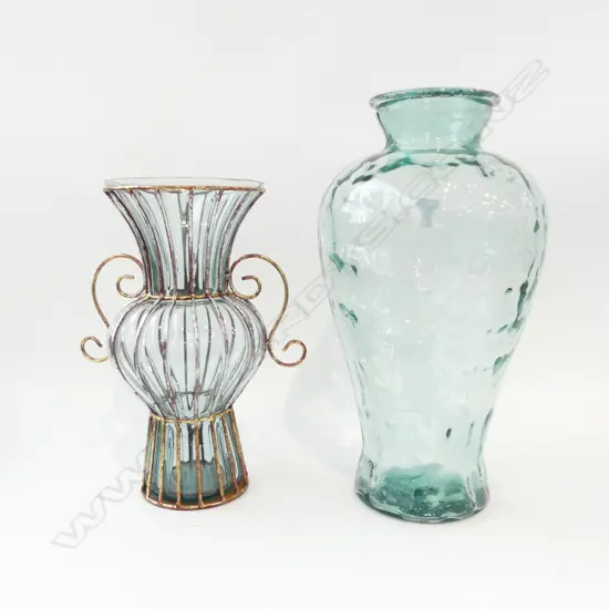 TWO LARGE GLASS VASES, H.450MM, H.360MM