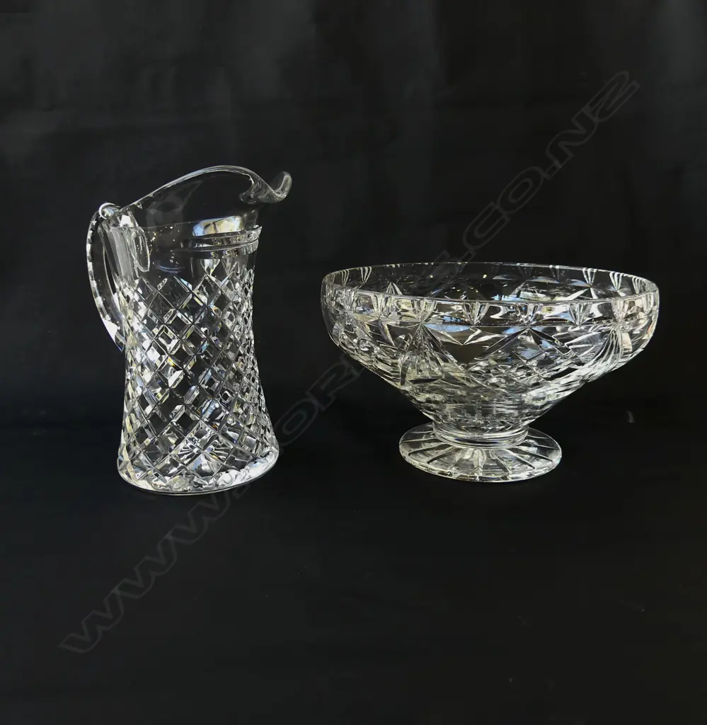 2 PCES CRYSTAL; JUG & BOWL 230mm dia Image 1++
