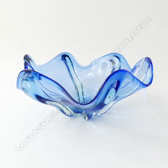 BLUE ART GLASS BOWL 300mm dia