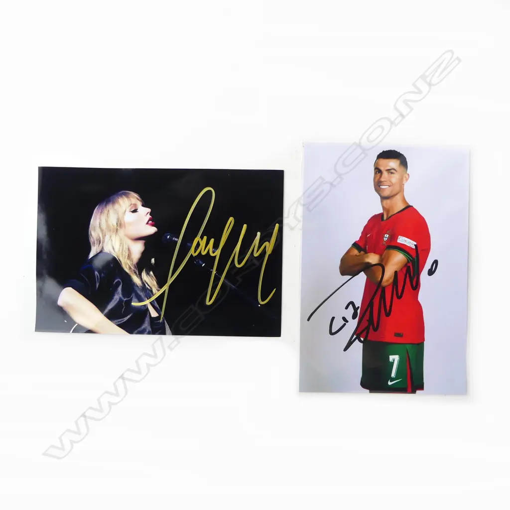 2 SIGNED PHOTOS; TAYLOR SWIFT & CRISTIANO RONALDO 155x105mm Image 1++