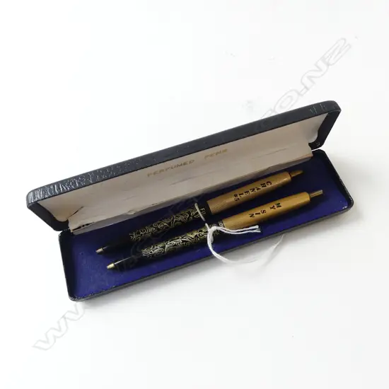 '14ct GOLD FILIGREE' FOIL INLAID PR ADVERTISING PENS 'Chanel No.5' & My Sin' BOXED