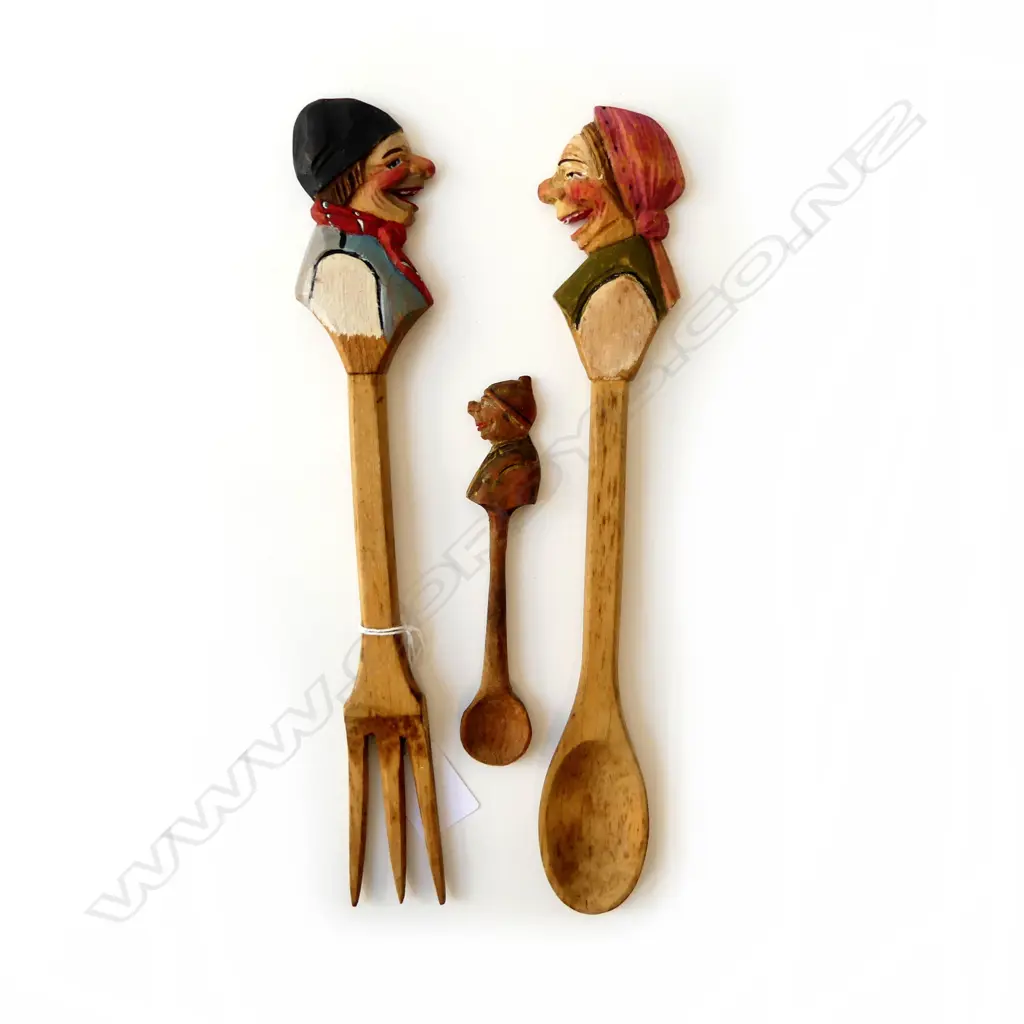  ANRI CHARACTER CARVED SALAD SERVERS & CONDIMENT SPOON, L.135MM-280MM Image 1++