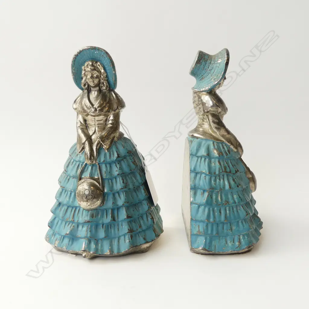 1930’S VINTAGE CRINOLENE LADY BOOKENDS HEAVY CAST METAL, H.175MM, Image 1++