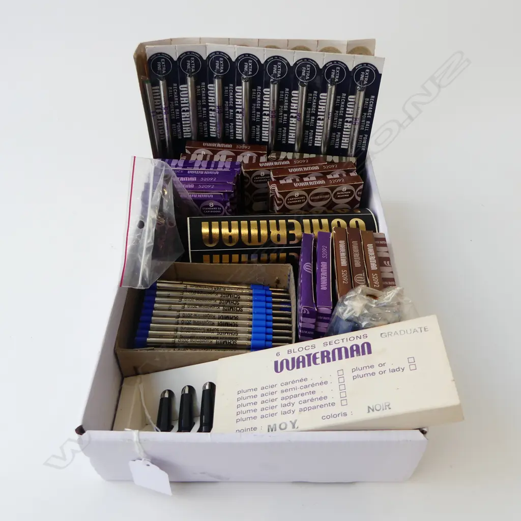 VINTAGE WATERMAN PEN SUPPLIES – INCL: 6 FOUNTAIN PEN NIBS, INK CARTRIDGES, FIBER NIB & BALLPOINT REFILLS ETC Image 1++