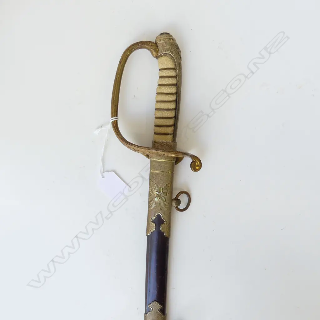 OLD JAPANESE NAVAL OFFICERS SWORD & SCABBARD L.845mm wire wrapped shagreen grip. British made Image 1++