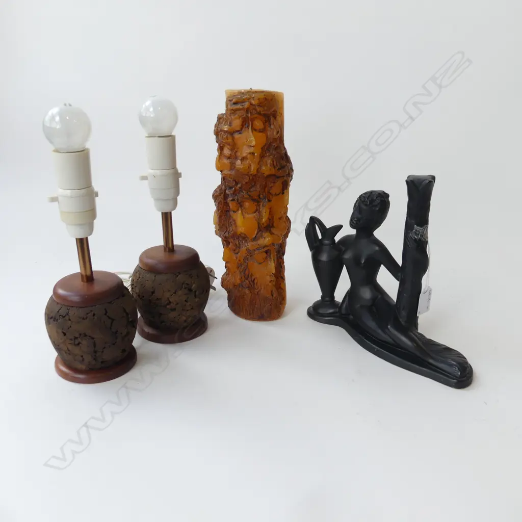 PR RETRO CORK SIDE LAMPS + CANDLE + BARSONY STYLE FIGURE Image 1++