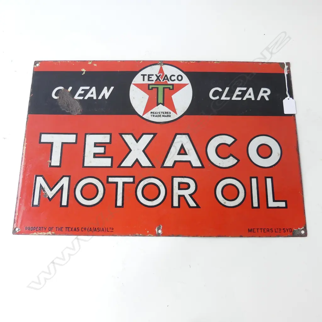 VINTAGE ENAMEL SIGN 'TEXACO MOTOR OIL' 355x535mm Image 1++