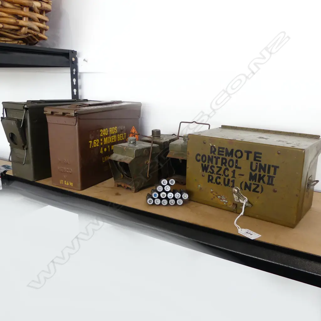 2 AMMO CASES, 3 LANTERNS, REMOTE CONTROL UNIT, BULLETS Image 1++