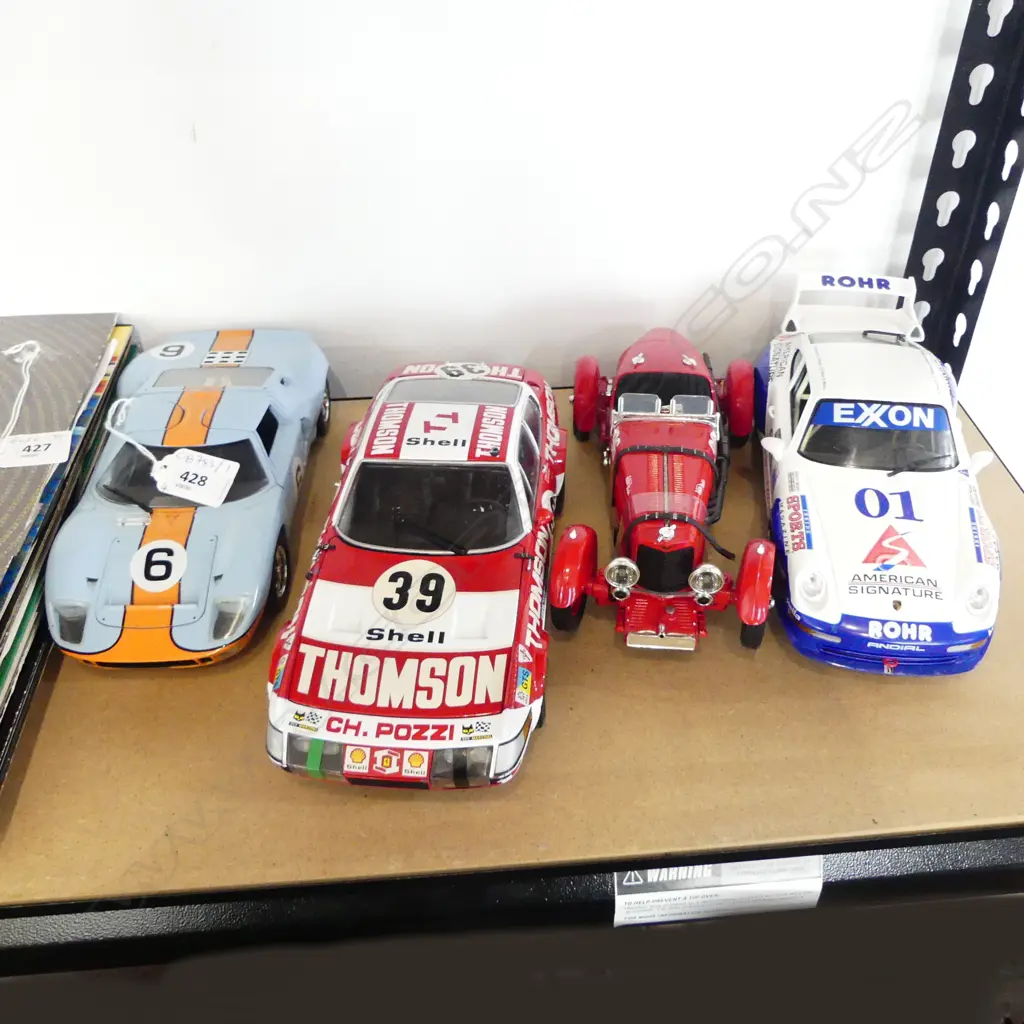 4 1:18 MODEL CARS; KYOSHO FERRARI 365, ANSON PORSCHE 911, SIGNATURE 1934 ASTON MARTIN, JOUEF EVOLUTION FORD GT40... Image 1++