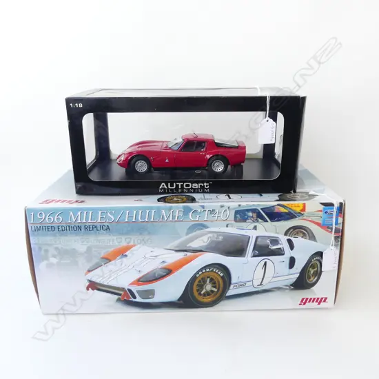 2 BOXED MODEL CARS; 1:12 GMP 1966 MILES/HULME GT40, 1:18 AUTOart 1965 ALFA ROMEO TZ2 