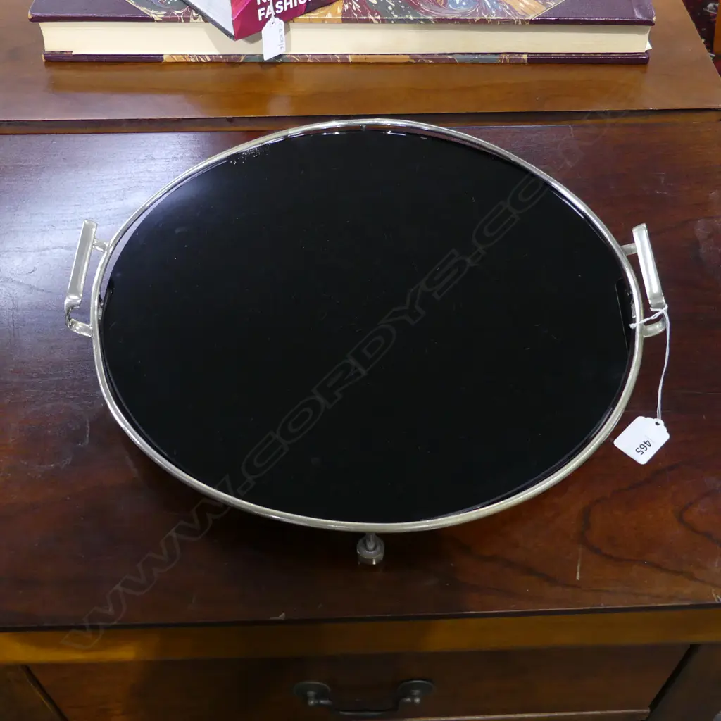 BLACK VITRALITE GLASS 1920S DRINKS TRAY . Dia 360mm Image 1++