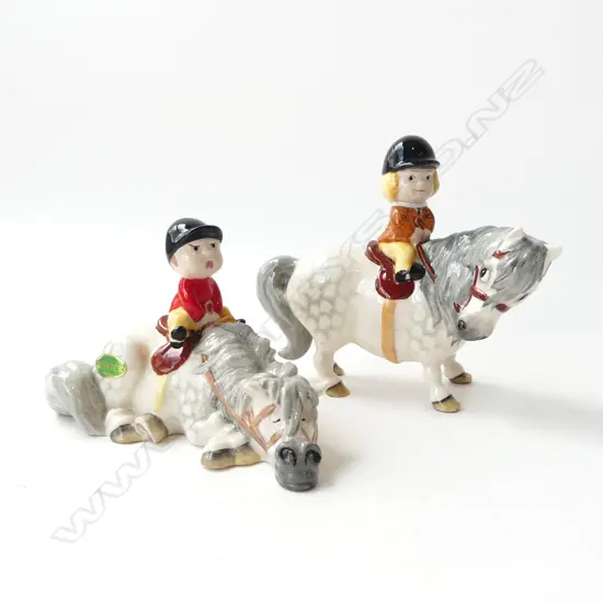 2 BESWICK NORMAN THELWELL 1982 COMICAL HORSE & RIDERS KICK START & ANGEL ON HORSE BACK 1981 L 135