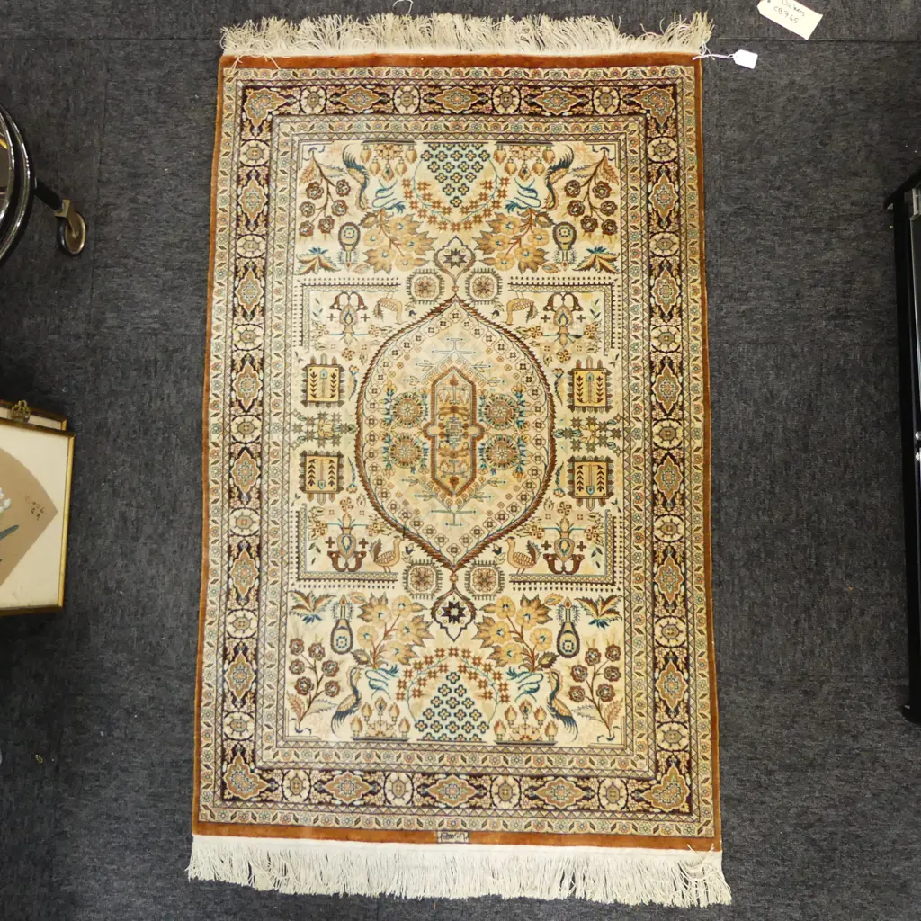 HAND KNOTTED PALE SILK RUG 1250x780mm Image 1++