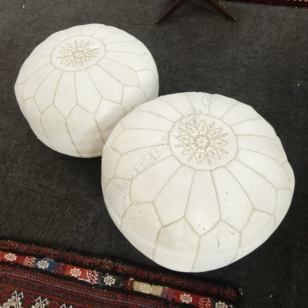 PR WHITE LEATHER POUFS 550mm dia Image 1++