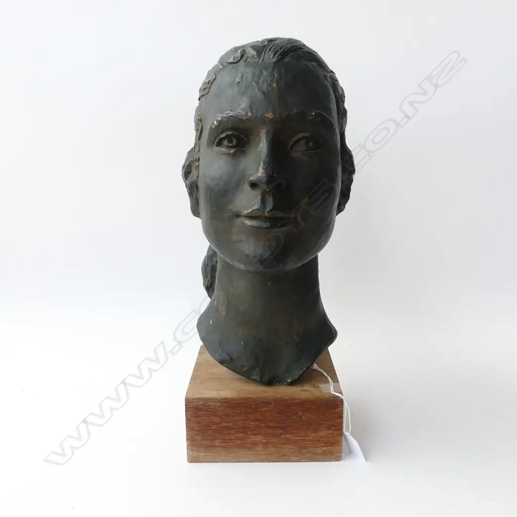 CAST BUST GIRL w PONYTAIL ON STAND, SIGNED CM?, H.420mm on stand Image 1++