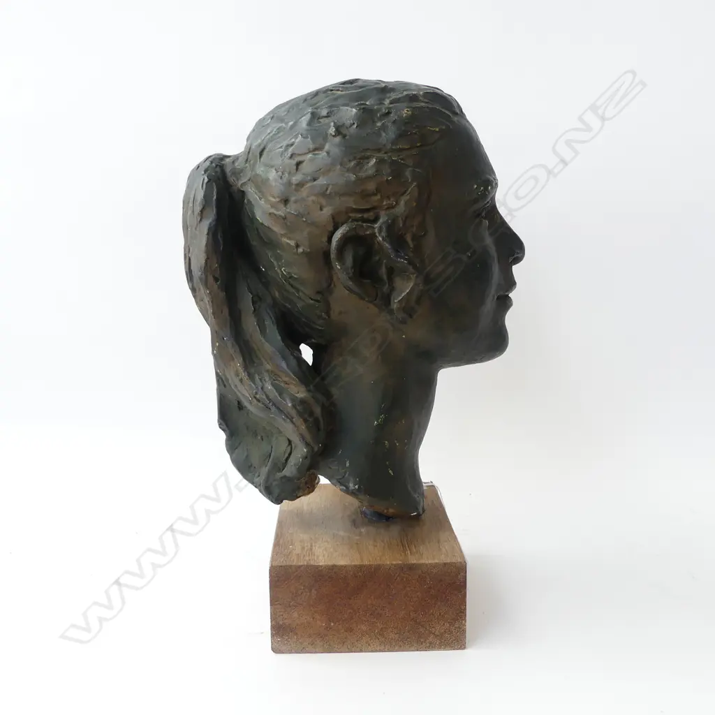 CAST BUST GIRL w PONYTAIL ON STAND, SIGNED CM?, H.420mm on stand Image 1++