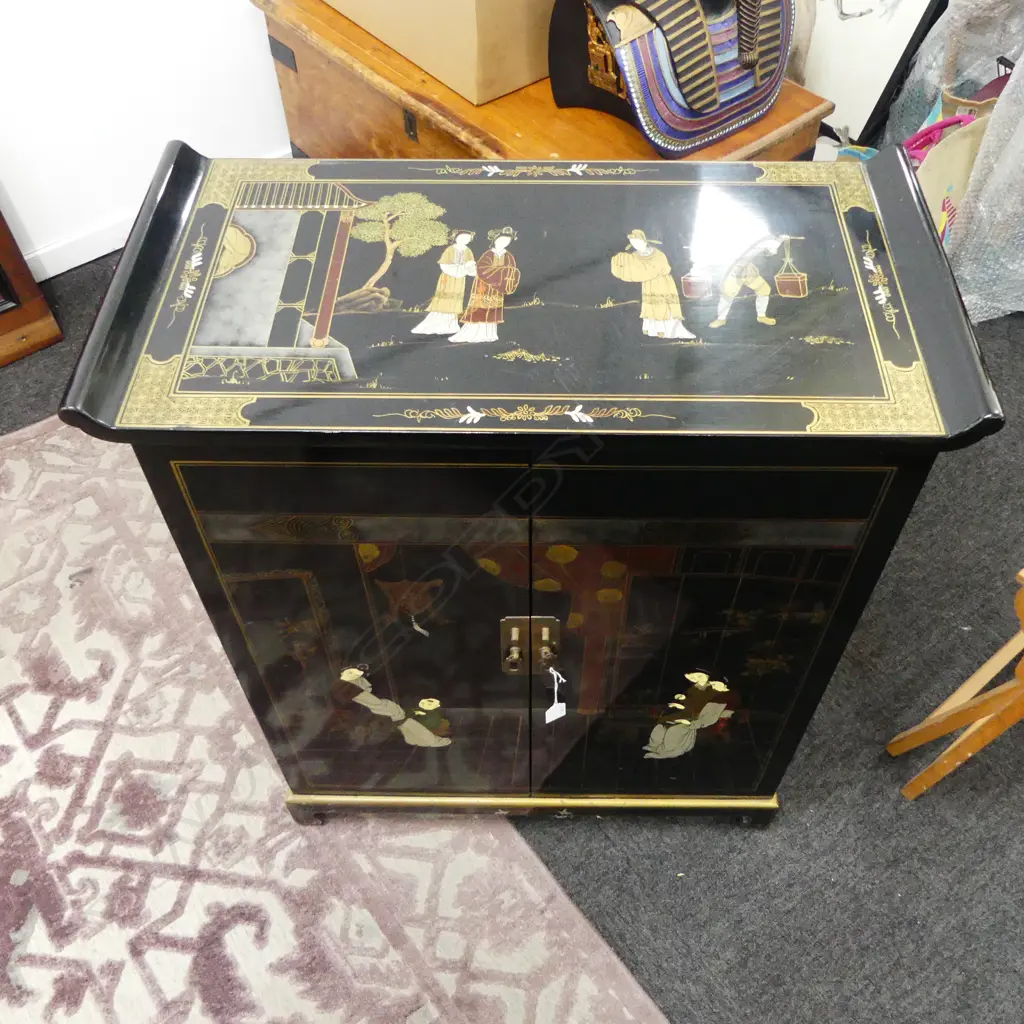 CHINESE BLACK LACQUER CABINET 715x355x850mm Image 1++