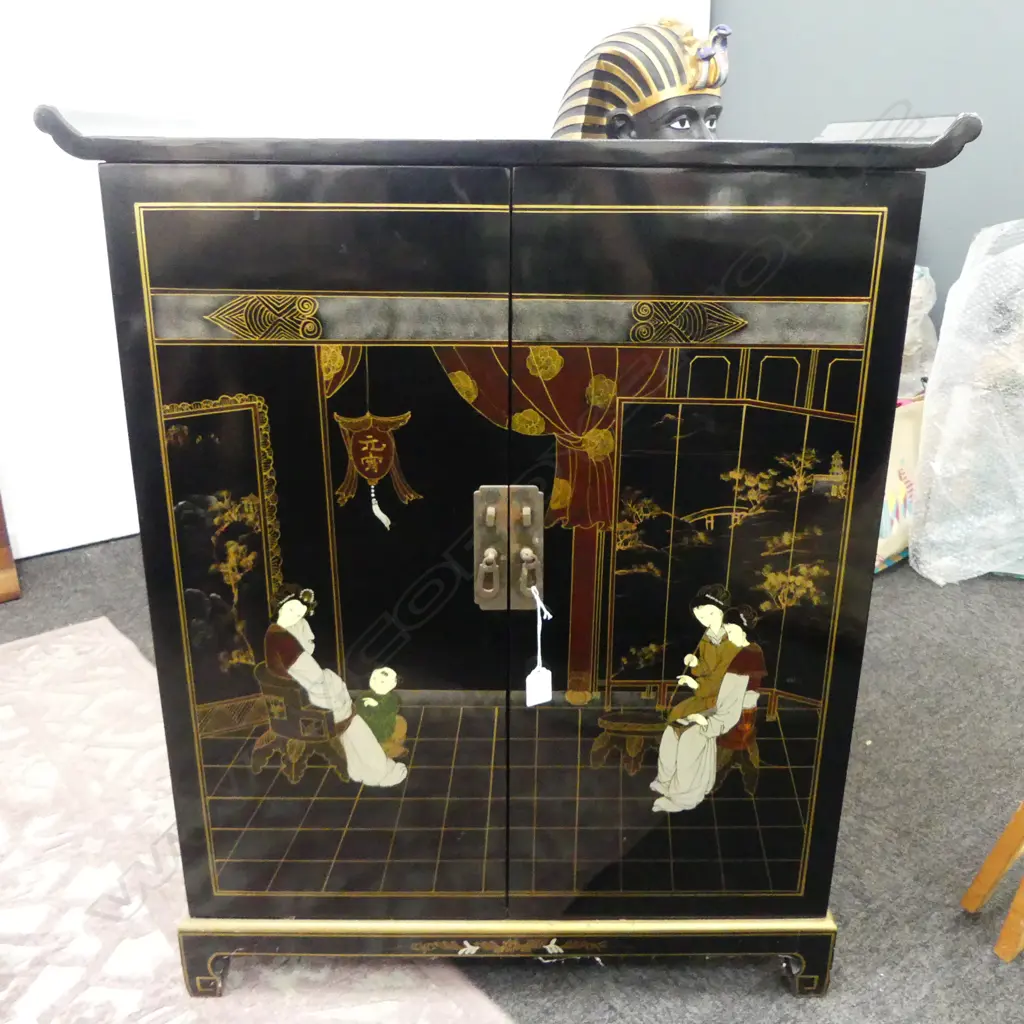 CHINESE BLACK LACQUER CABINET 715x355x850mm Image 1++
