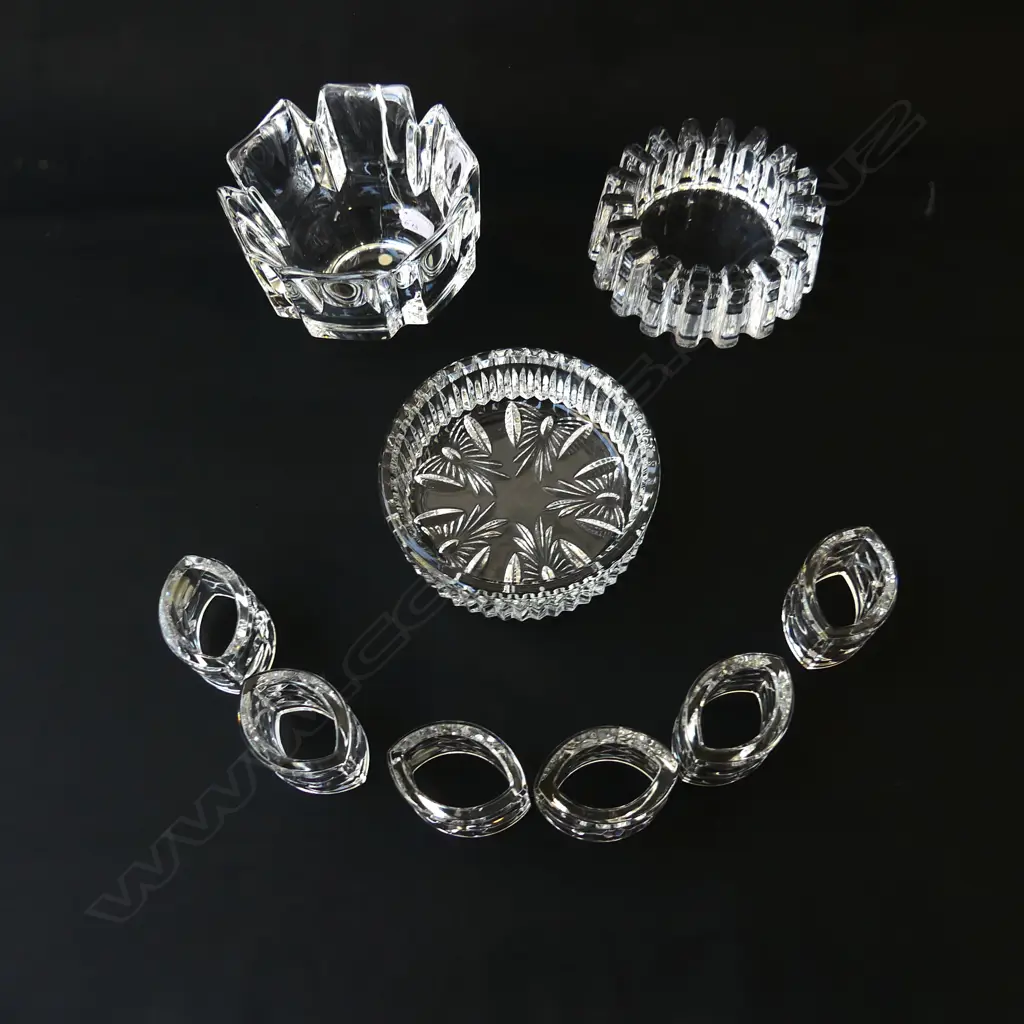6 WATERFORD NAPKIN RINGS + BOWL 125mm dia, ORREFORS BOWL, ASHTRAY Image 1++