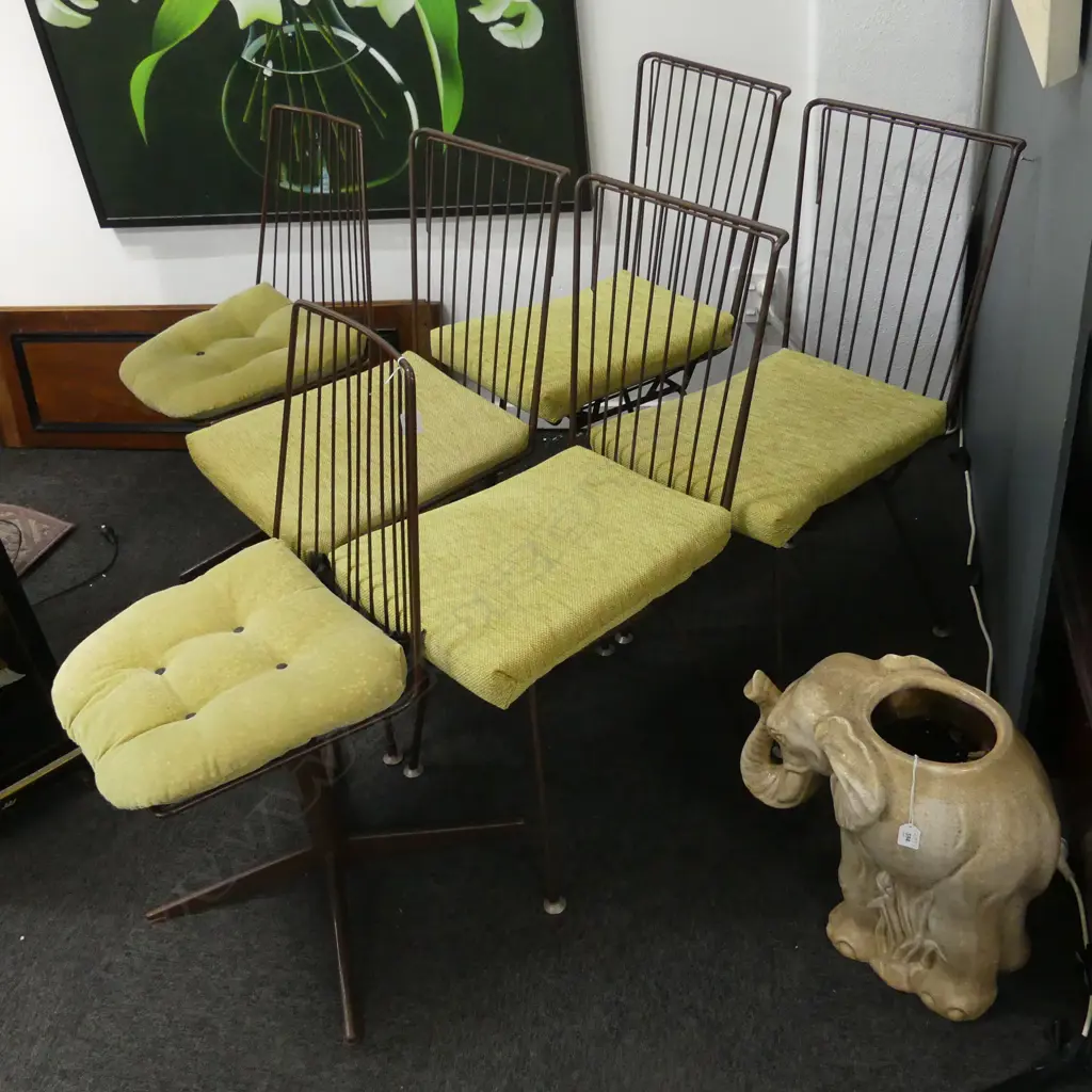 6 RETRO METAL DINING CHAIRS w. GREEN CUSHIONS (4+2) Image 1++