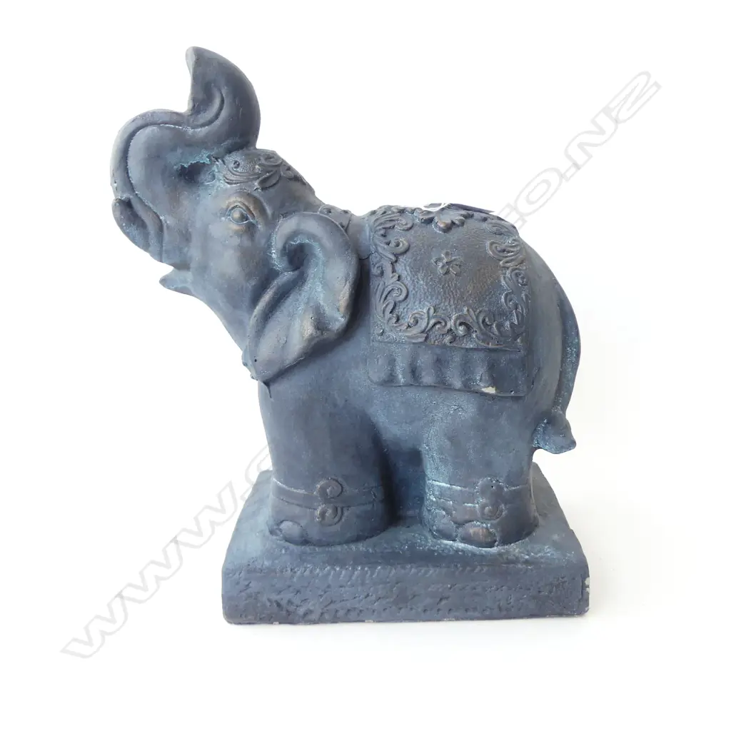 POTTERY ELEPHANT WITH TRUNK RAISED SUGGESTING GOOD LUCK H.380mm bronze type finish Image 1++