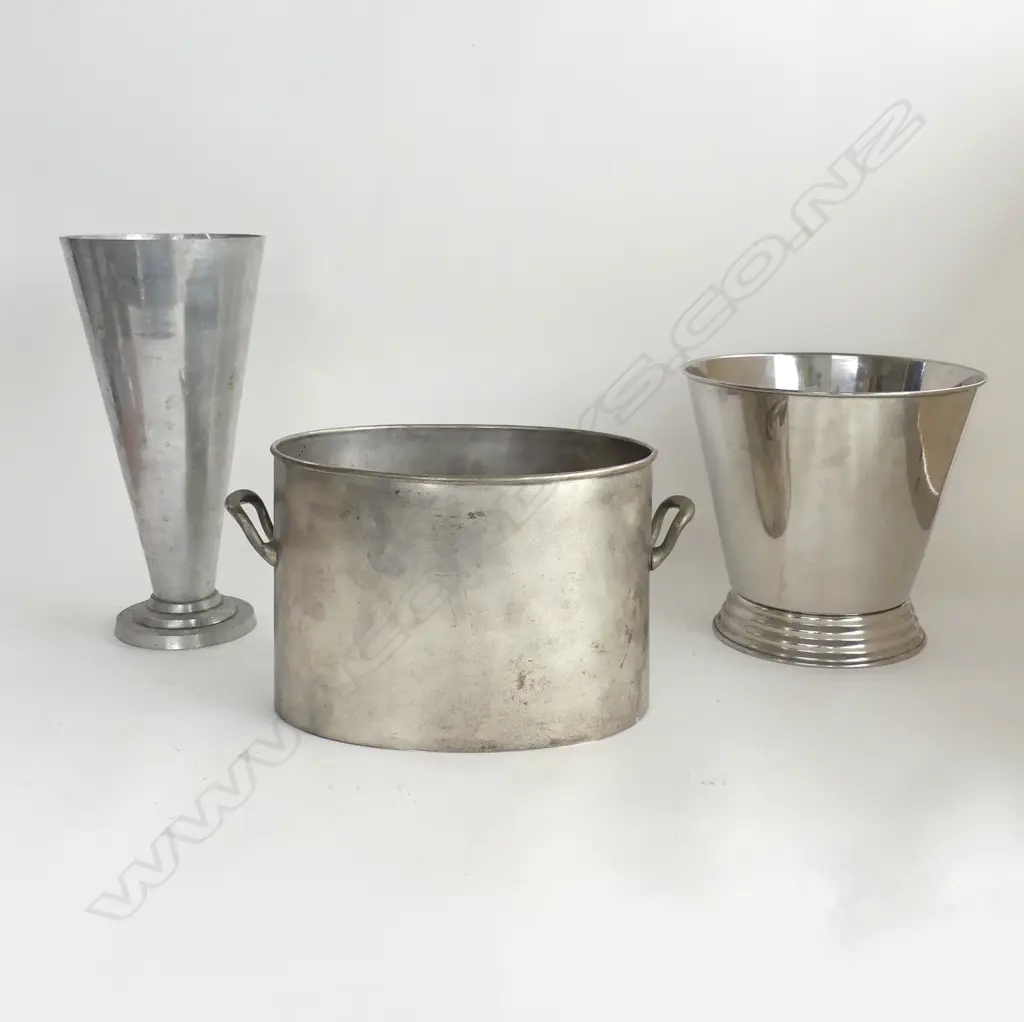 3 SILVER METAL VASES / ICE / CHAMPAGNE BUCKETS H.310mm Image 1++