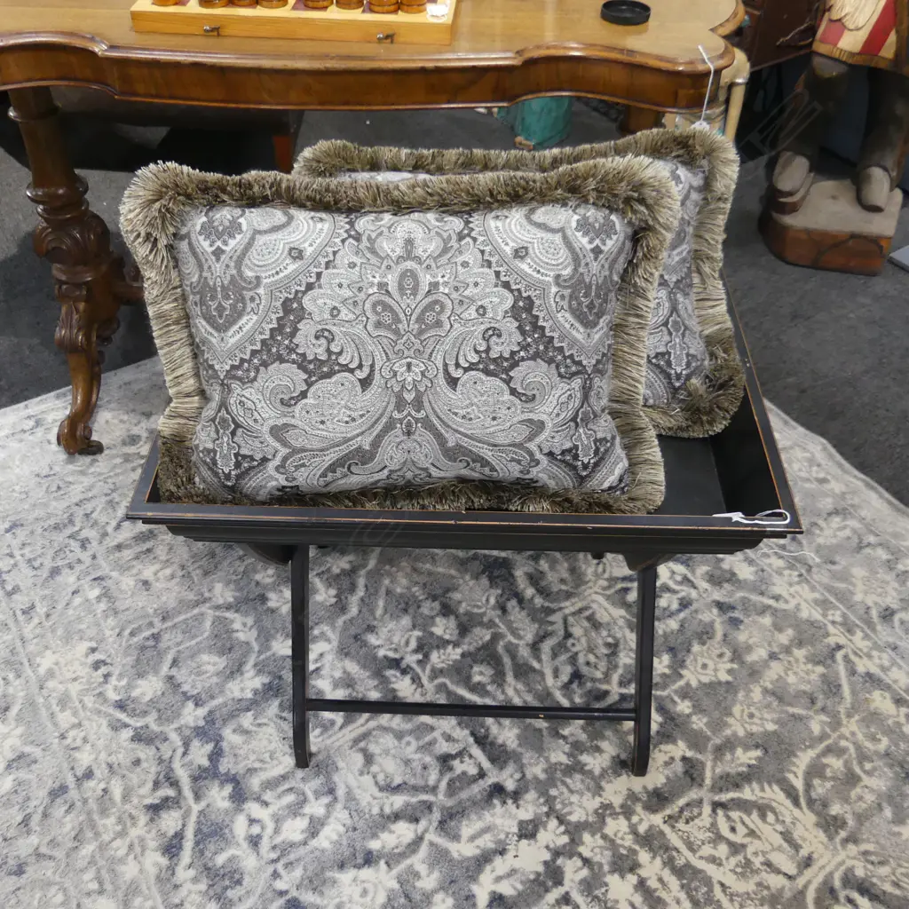 FOLDING TRAY TABLE 600x450x570mm & 2 GREY CUSHIONS Image 1++