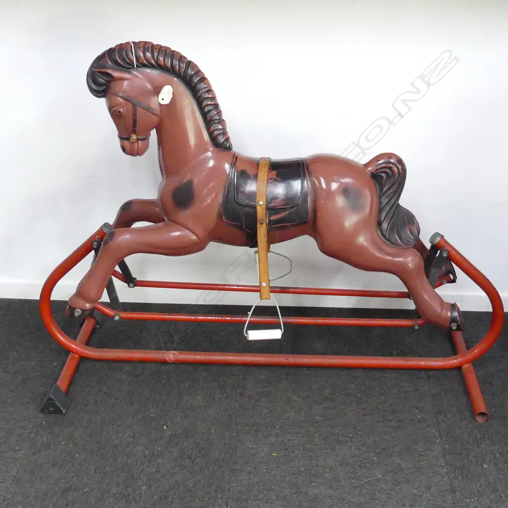 TRI-ANG VINTAGE PLASTIC ROCKING HORSE ON METAL TUBE STAND working H.910mm Image 1++