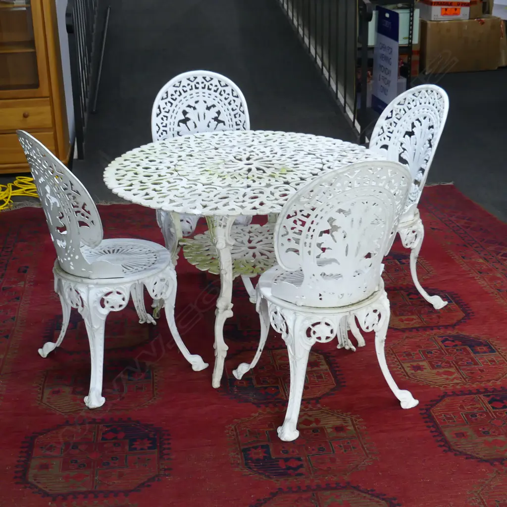 5 PCE ENDERSLEA PATIO SET; TABLE 1010mm dia & 4 CHAIRS Image 1++