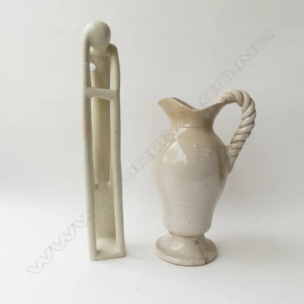 CARVED STONE ABSTRACT FIGURE H.600mm, LG CERAMIC JUG H.450mm AF Image 1++