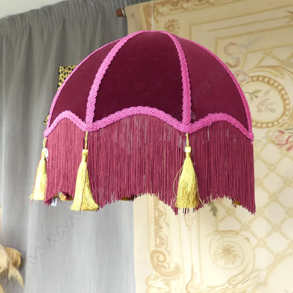 PINK VELVET TASSELED LAMP SHADE 450mm dia Image 1++