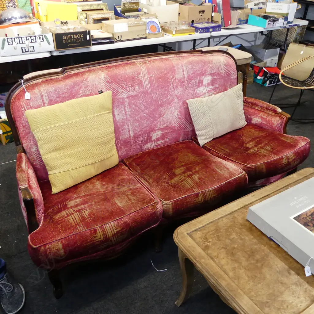 Louis XV STYLE SETTEE; CRIMSON VELVET UPHOLSTERY Image 1++