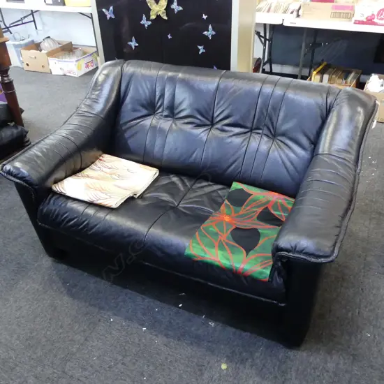 DESIGNER BLACK LEATHER SOFA 1350x850x800mm