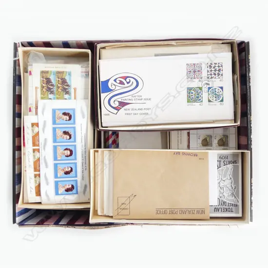 COLLECTION 6 CHOCLATE BOXES FIRST DAY COVERS & LOOSE  STAMPS SOME IN SHEETS 