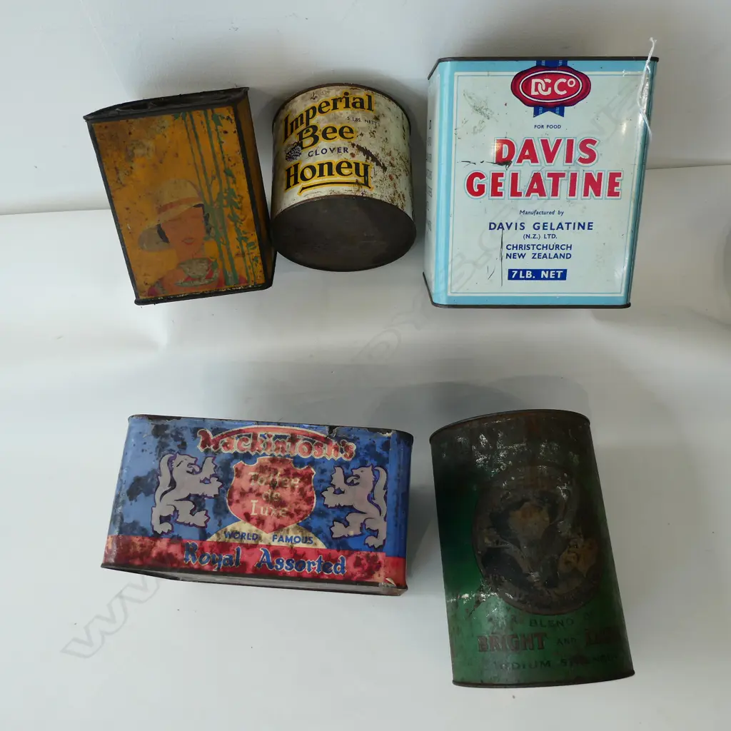 5 VINTAGE FOOD TINS H.230mm Image 1++