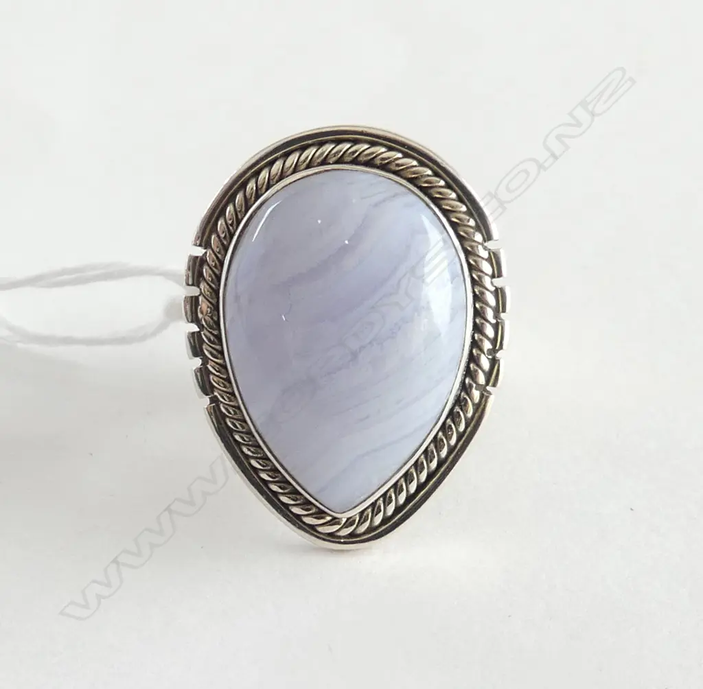 925 SILVER & BLUE LACE AGATE RING SIZE S? Image 1++