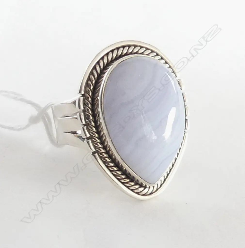 925 SILVER & BLUE LACE AGATE RING SIZE S? Image 1++