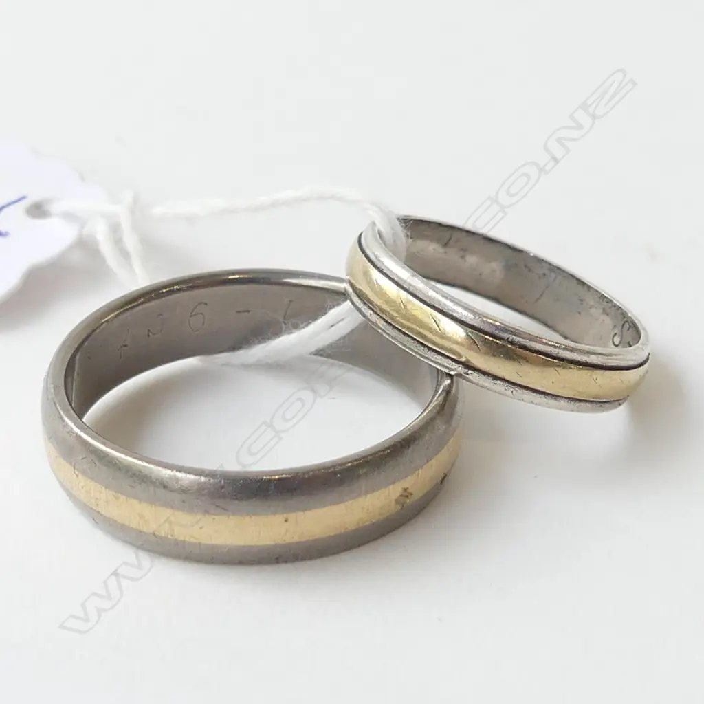 TWO SILVER ? RINGS WIH GOLD INLAY 6.27gms (size O & Y) Image 1++