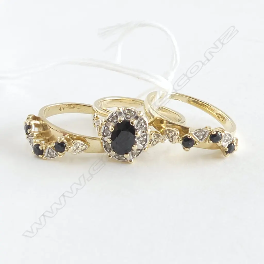 10CT 3 RING SET SAPPHIRE? & DIAMOND 5.8gms SIZE J Image 1++