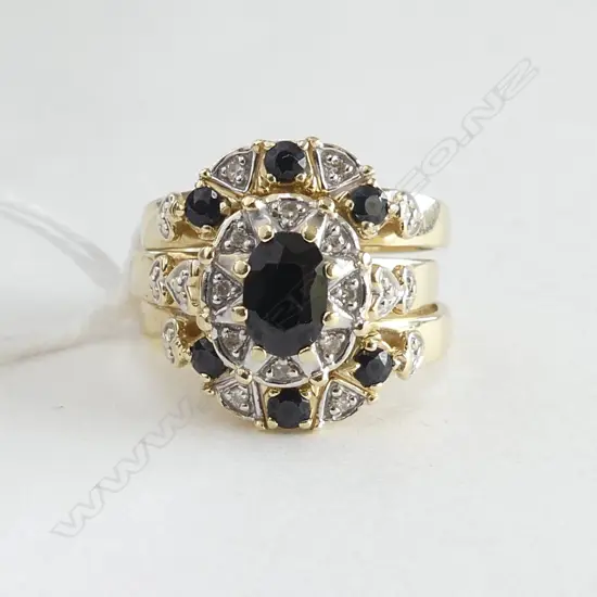 10CT 3 RING SET SAPPHIRE? & DIAMOND 5.8gms SIZE J