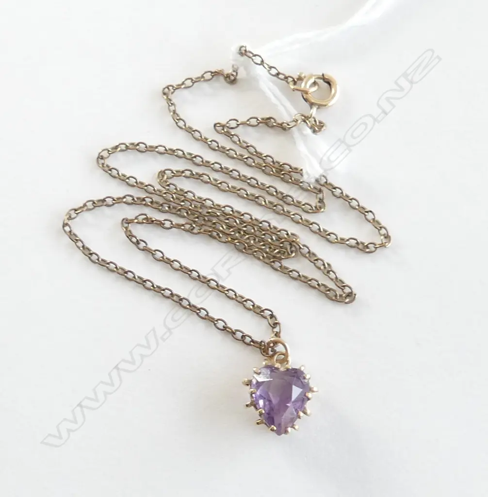 9ct YELLOW GOLD framed AMETHYST PENDANT ON maybe gold CHAIN Image 1++