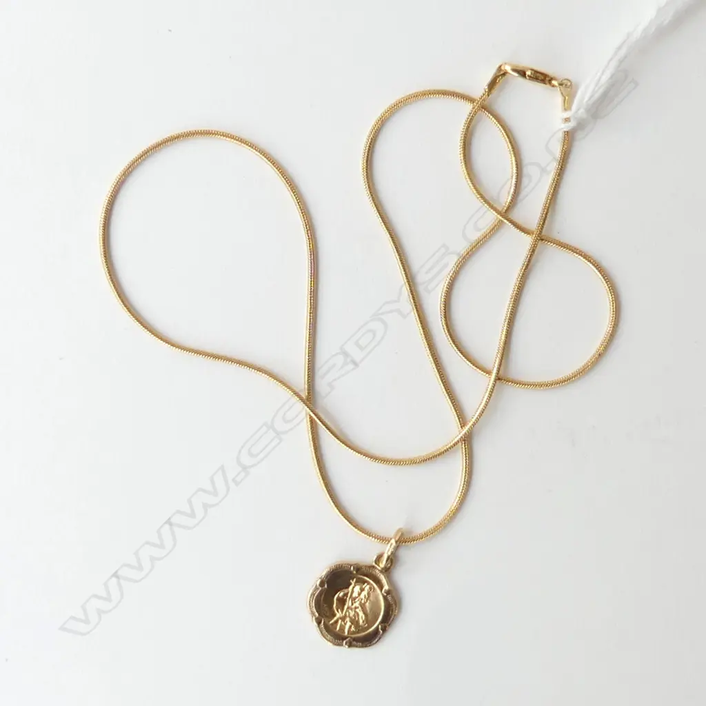 9ct ST. CHRISTOPHER PENDANT on 9ct SNAKE LINK CHAIN 5.45gms Image 1++