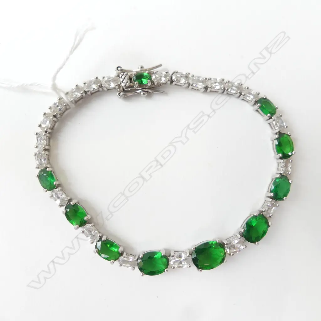 SILVER TENNIS BRACELET w CREATED GEMS Image 1++