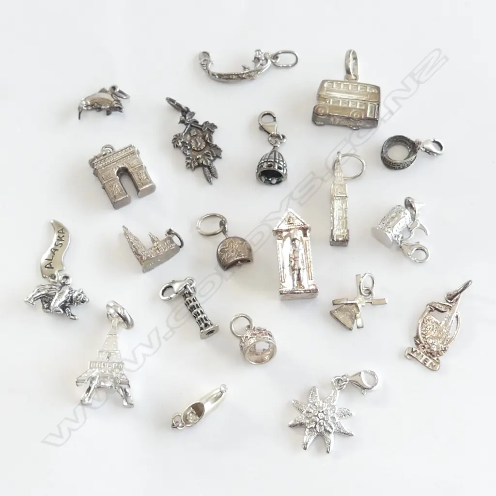 BAG OF SILVER CHARMS X 20. Salmon. Bear. Arch d'Triumph etc Image 1++