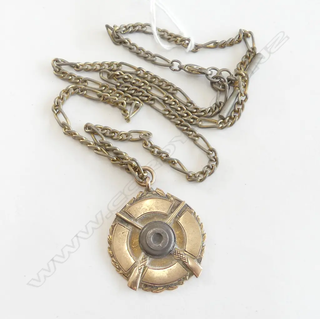 ROSE GOLD SHOOTING 'C.A.C MEDAL' 1922 RAWENE 'Won By Alf Ogle' 11gms on g/plate chain Image 1++